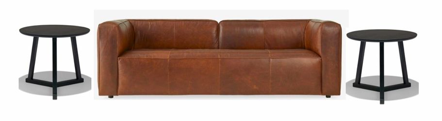 Joybird Genuine Leather Sofa – Modern Cognac Brown