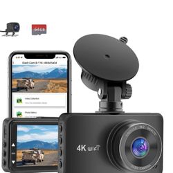 Dash Cam Front and Rear 4k WiFi, 3 Inch Dash Camera for Cars with 1080P Rear Camera, Dual Dash Cam Included 64GB Card, Dashboard Camera with Night Vis