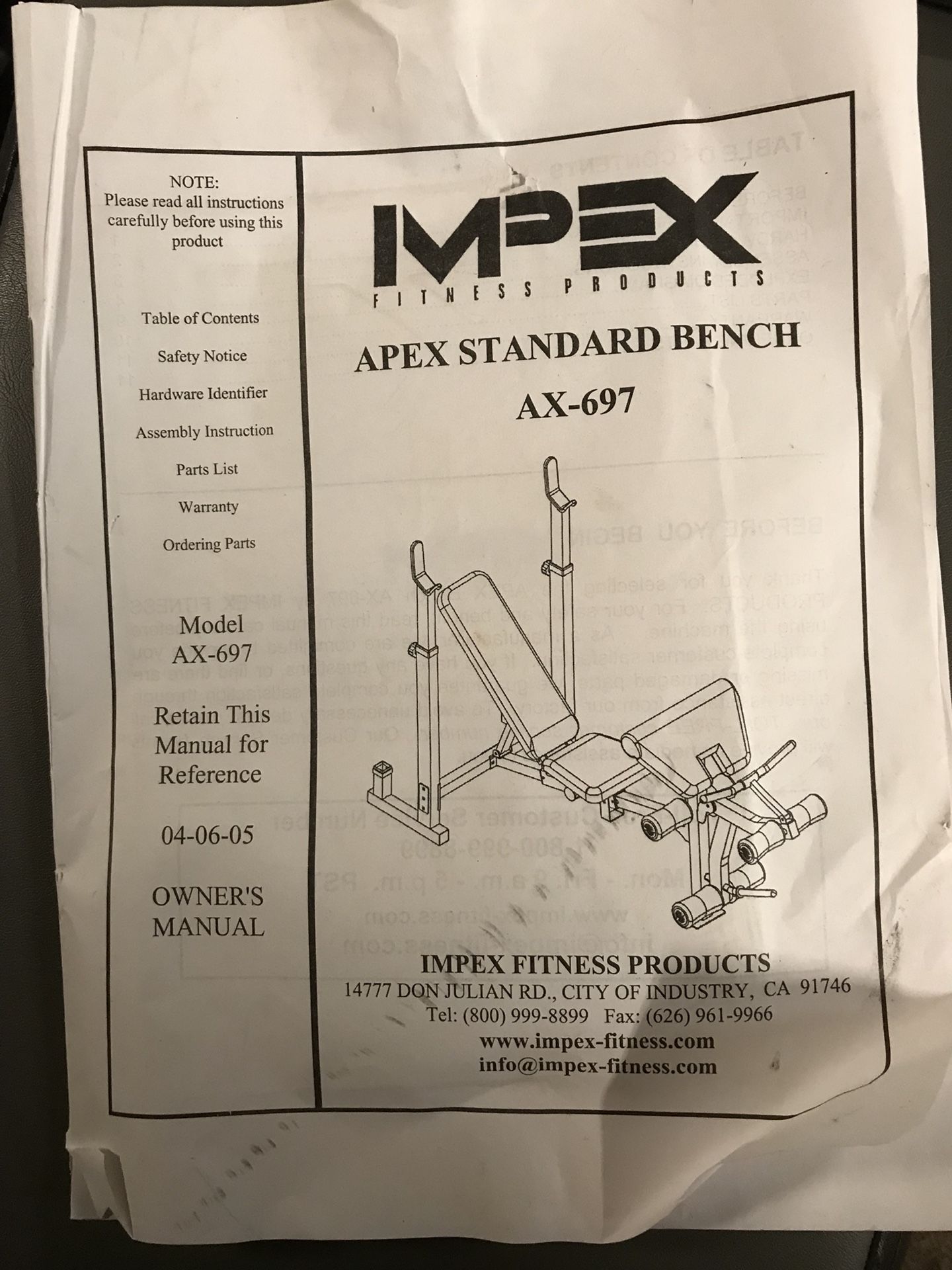 Impex standard weight bench AX 697 for Sale in Winston Salem NC