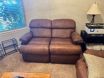 Leather couch, love seat, coffee table