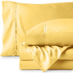 4-piece Lemon Yellow Queen Bed Set