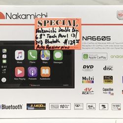 Nakamichi Double Din 6.8” Touch Panel CD/ DVD Bluetooth Auto Receiver New 
