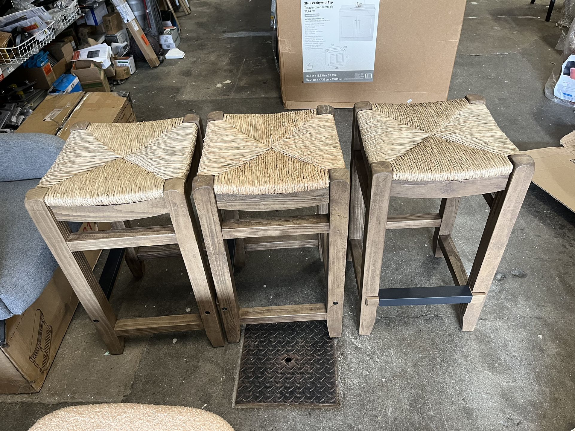 Alaterre Furniture Newport 26 hin. H Light Amber Wood Counter-Height Stool with Rush Seat