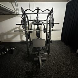 Vesta Fitness Smith Machine 2001 w/Bench Attachment | 230lb Bumpers Weights | 7ft Olympic Bar | Fitness | Gym Equipment | FREE DELIVERY & INSTALL🚚 