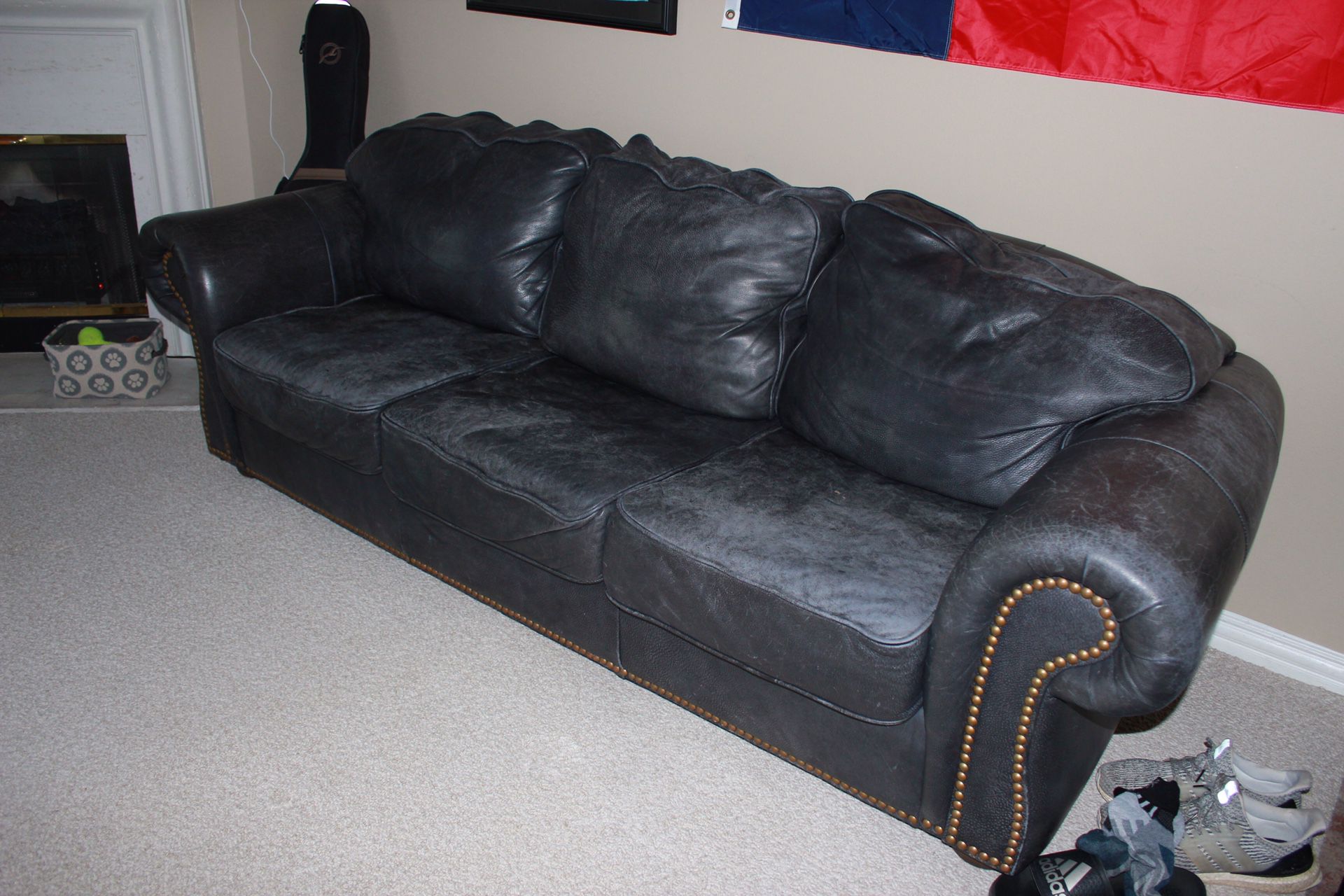 2 navy leather couches