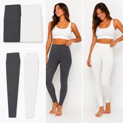 2-Pack High Waisted Leggings Set – Gray & White | Size Small | Buttery Soft