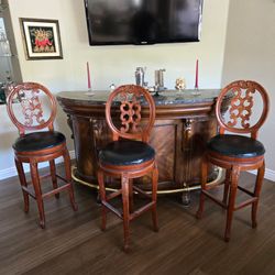 3 bar stools solid wood leather swivel seats