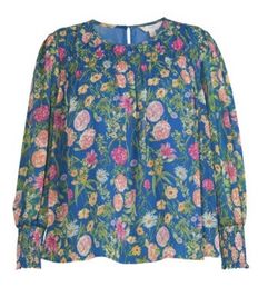Blue Floral Long Sleeve Blouse