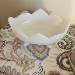 Vintage White Milk Glass Footed Fruit Bowl