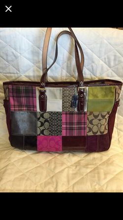 Coach leather suede patchwork large tote.