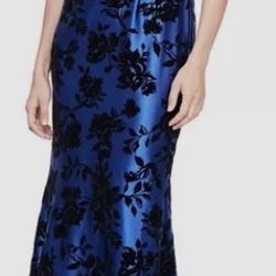 🎉Blue Floral-Print Stretch Halter Gown Dress Size 8