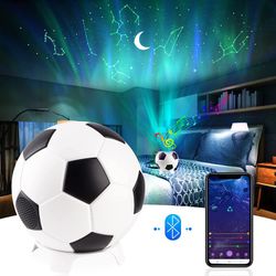 Star Porjector Night Light Soccer Football Design Northern Lighting Lamp with Bluetooth Music Speaker USB Charger Aurora Sky Ambiance for Kids Bedroom