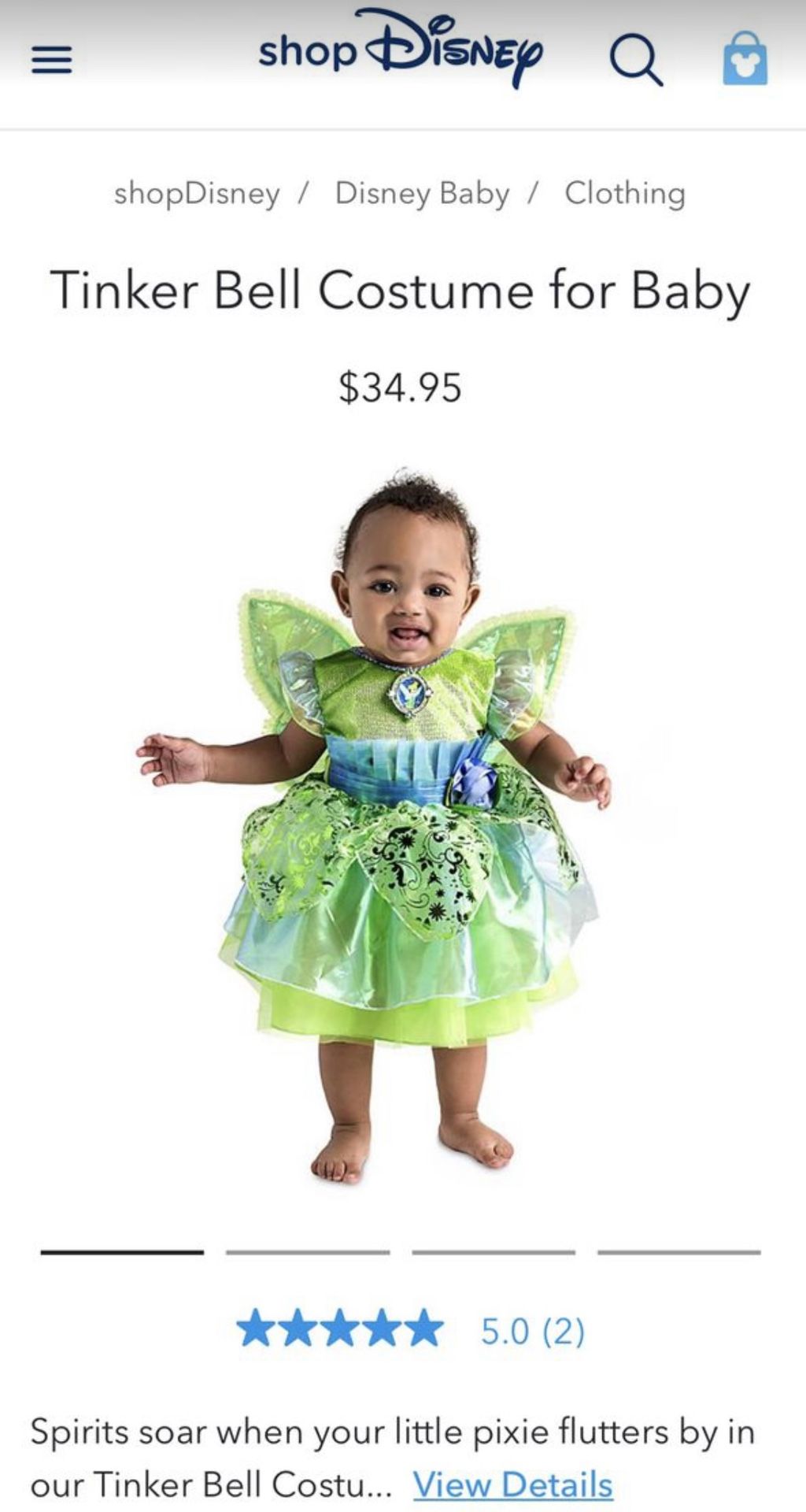 New! Disney Tinker Bell Costume Baby 3-9+ months Halloween