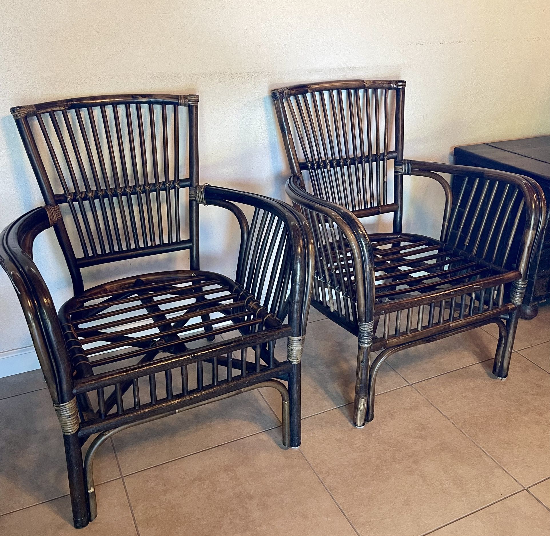 Vintage Boho Rattan Bamboo Island Style Lounge Armchair