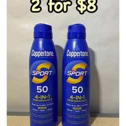 (2) Coppertone Sport Sunscreen Spray, SPF 50 Spray Sunscreen, 5.5 oz, 2 for $8
