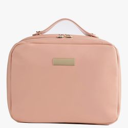 Portable Large Capacity Cosmetic Bag, Skincare Products, Makeup Brush Storage Bag, Double Layer Makeup Bag (Pink)