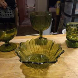 VINTAGE  Avocado Vase,bowl,and Cups