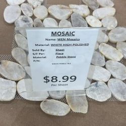 Sliced Pebble Tile- White High Polished Mosaic