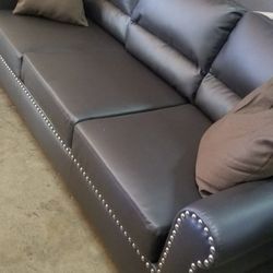 Expresso Faux Leather Sofa And Loveseat