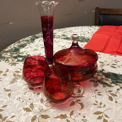 Juego De Cristal Dulcera Florero Y Vasos