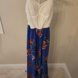 Blue Floral Maxi Dress.  M