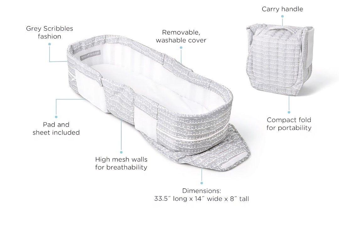 Baby Delight Snuggle Nest Portable Infant Lounger, Unique Patented Design, Grey Scribbles