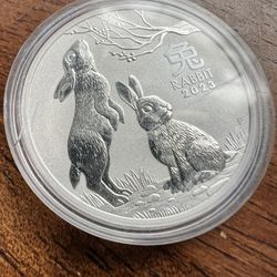 1 Oz 0.9999 Fine Silver Round - $1 Perth Mint 2023 Year Of The Rabbit 