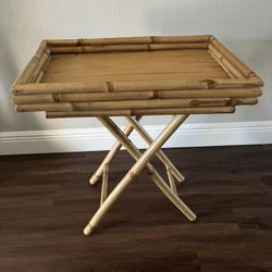 Vintage Rattan Bamboo Folding Side Table TV Tray Boho Excellent Condition 