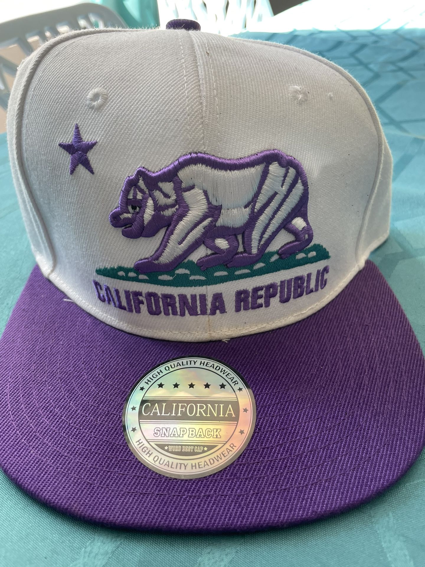 California Republic Hat Bear Logo Embroidered Snapback Flat Bill Baseball Cap Purple