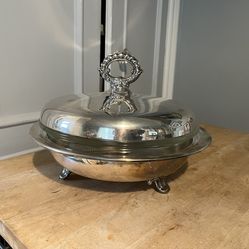 Silver plate covered casserole with Pyrex insert cash only in San Francisco 9 inches diameter