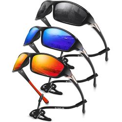 3 Pack Polarized Sports Sunglasses for Men, Mens Sunglasses Wrap Around UV400 Protection for Cycling Fishing Driving