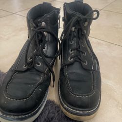 Black Leather Lace-Up Work Boots