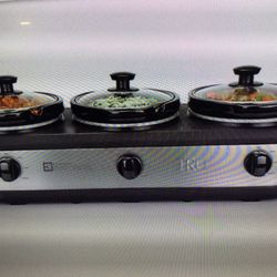 TRU TRIPLE SLOW COOKER WITH {3} 2.5 QT INSERTS.  OPEN BOX ITEM