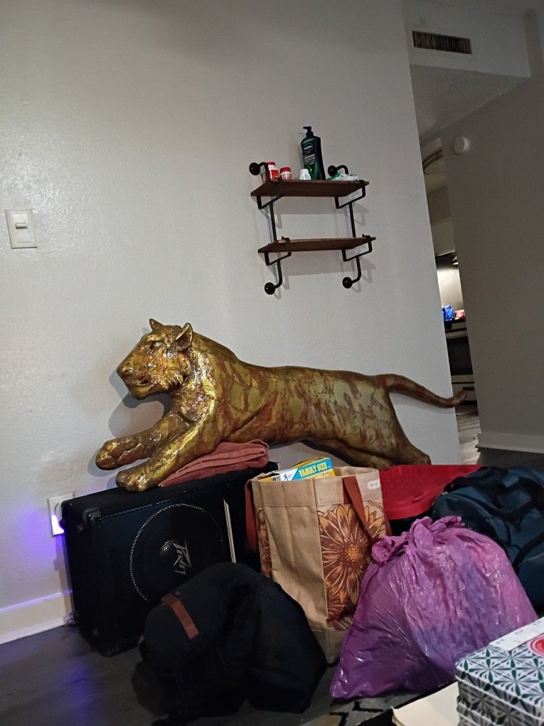 Cool 5'x 2' Copper,Gold Leaf And Urethane Over Wood Tiger V