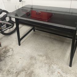 Black Glass Top Desk with Organizing Tray
