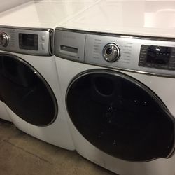 Samsung Washer Dryer Electric Front Load Set 5.6 9.5 Cu Free Cords Attachments Warranty 