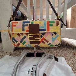Fendi Women Baguette Beige Canvas Bag