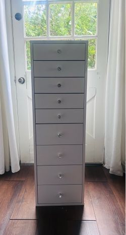 Impressions Vanity SlayStation 9-Drawer Storage Unit – White w/ Crystal Knobs