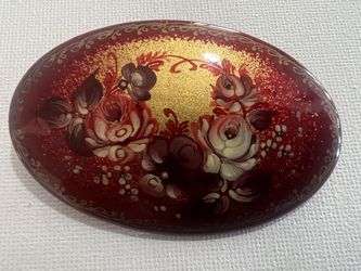 Vintage Russian hand-painted, signed lacquer brooch. $29.99 or best offer.