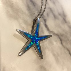 Blue Opal Sterling Silver Starfish Necklace 
