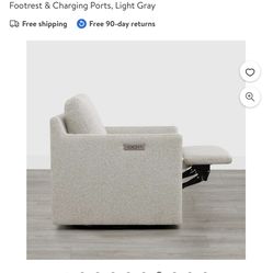 Spruce & Spring 270-Degree Swivel Accent Chair with Power Footrest & Charging Ports, Light Gray
