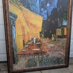 Large 42.5x55" Framed Van Gogh Café Terrace at Night Print – Textured Canvas Style

