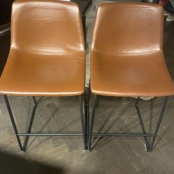 Set of 2 Furniture Faux Leather Counter Height Stools Armless Island Chair