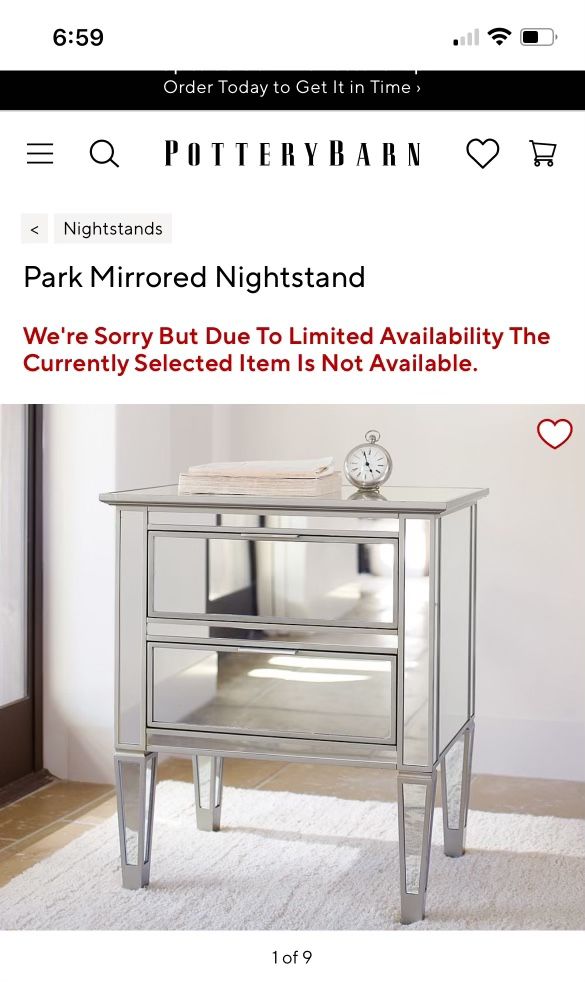 Two Pottery Barn Park Mirrored Nightstands