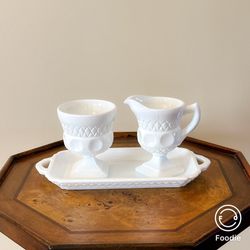 White Milk Glass 3 Piece Sugar, Creamer & Tray