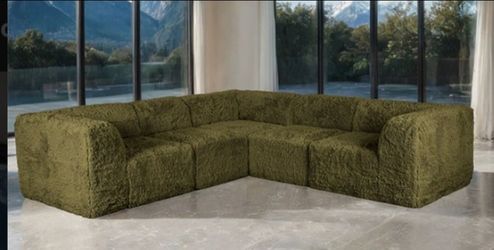 Brand New Olive Green Super Plush Compressed Foam Modular Design Sectional Sofa