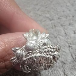 Silver Fruit Basket Statement Ring Size 8