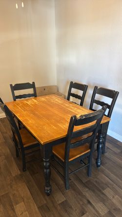Solid Wood Farm Table, 5 Chairs