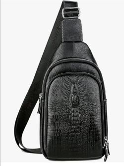 Crocodile Leather Sling Bag , 2 Zipper Crossbody Shoulder Bags for Travel Hike Everyday Carry