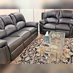 2 Pieces black leather motion sofa set